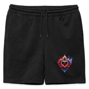 Un cœur enflammé, le feu de l’amour. - Short de survêtement homme premium - noir - Devant - AI Model Male 178 light (178cm)