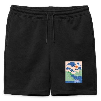 Korean Art Design with Cranes & Origami Boat - Mens' Premium Organic Sweatshorts - black - Front - AI Model Male 178 light (178cm)