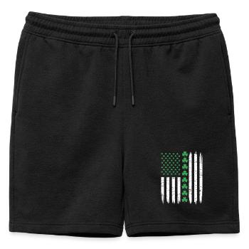 Drapeau américain américain avec trèfles pour Saint Patrick - Short de survêtement homme premium - noir - Devant - AI Model Male 178 light (178cm)