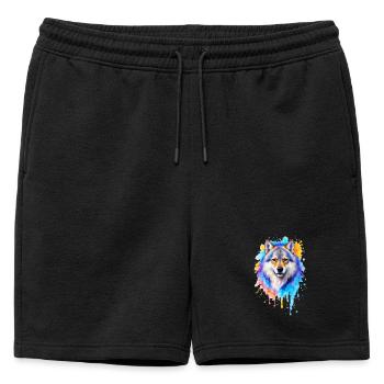 Peinture aquarelle de loup - Short de survêtement homme premium - noir - Devant - AI Model Male 178 light (178cm)