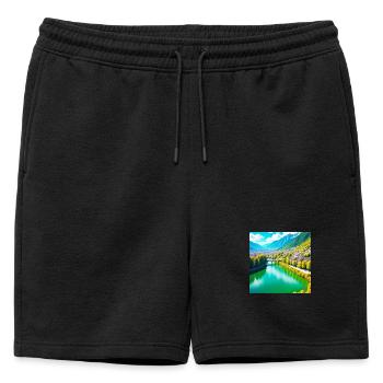 Vallée Émeraude et Village Alpin - Short de survêtement homme premium - noir - Devant - AI Model Male 178 light (178cm)