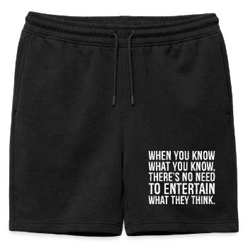 when you know what you know there's no need to - Mens' Premium Organic Sweatshorts - black - Front - AI Model Male 178 light (178cm)
