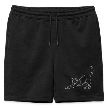Silhouette minimaliste de chat bosse de chat - Short de survêtement homme premium - noir - Devant - AI Model Male 178 light (178cm)