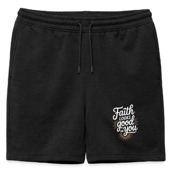 Faith Looks Good On You Christian Saying - Mens' Premium Organic Sweatshorts - black - Front - AI Model Male 178 light (178cm)