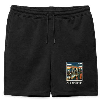 Affiche du coucher de soleil de la skyline de Philadelphie - Short de survêtement homme premium - noir - Devant - AI Model Male 178 light (178cm)