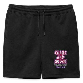 Chaos & Order / Chaos & Ordnung - Männer Premium Organic Sweatshorts - Schwarz - Vorne - AI Model Male 178 light (178cm)