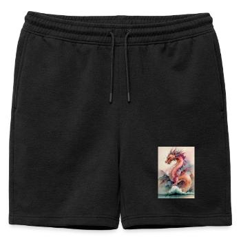 Dragon Aquarelle Marin Fantaisie - Short de survêtement homme premium - noir - Devant - AI Model Male 178 light (178cm)