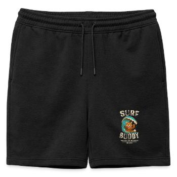 Surf buddy, friend on the surfboard - Mens' Premium Organic Sweatshorts - black - Front - AI Model Male 178 light (178cm)
