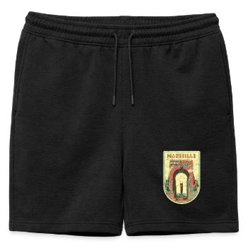 Badge retro, Marseille France est ma ville natale - Short de survêtement homme premium - noir - Devant - AI Model Male 178 light (178cm)