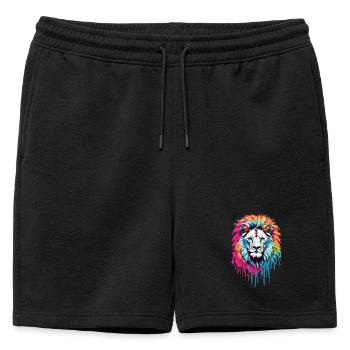 Tête de lion colorée - Short de survêtement homme premium - noir - Devant - AI Model Male 178 light (178cm)