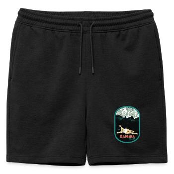 Illustration bathing black sand beach, Madeira - Mens' Premium Organic Sweatshorts - black - Front - AI Model Male 178 light (178cm)