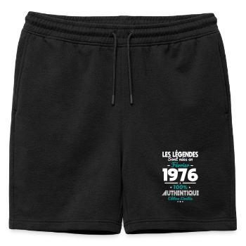 Anniversaire 50 ans - Légendes nées Février 1976 - Short de survêtement homme premium - noir - Devant - AI Model Male 178 light (178cm)