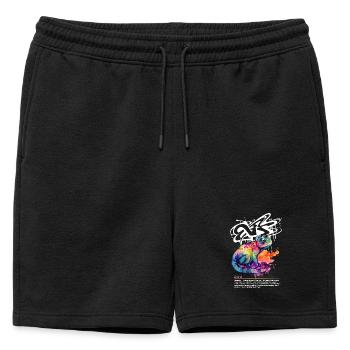 Farbenfrohes Chamäleon mit Graffiti-Hintergrund - Männer Premium Organic Sweatshorts - Schwarz - Vorne - AI Model Male 178 light (178cm)