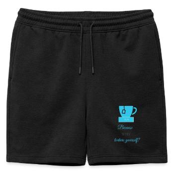 TEA-RIFFIC (Light Blue + Grey) - Mens' Premium Organic Sweatshorts - black - Front - AI Model Male 178 light (178cm)