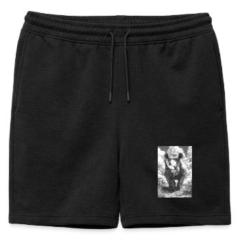 Rhinocéros noir et blanc dans le ciel nuageux - Short de survêtement homme premium - noir - Devant - AI Model Male 178 light (178cm)