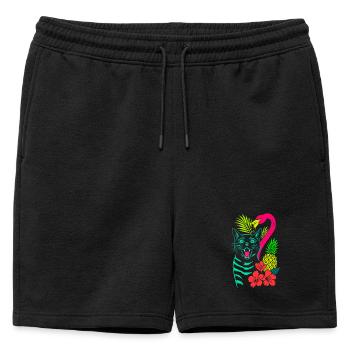 Tropische Katze & Flamingo - Sommer 2025 - Männer Premium Organic Sweatshorts - Schwarz - Vorne - AI Model Male 178 light (178cm)