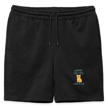 Désolé d’être en retard – j’ai vu un chat - Short de survêtement homme premium - noir - Devant - AI Model Male 178 light (178cm)