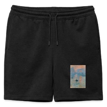Paysage marin impressionniste Coucher de soleil - Short de survêtement homme premium - noir - Devant - AI Model Male 178 light (178cm)