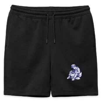 Rêveuse triste avec un chapeau d’oiseau - Short de survêtement homme premium - noir - Devant - AI Model Male 178 light (178cm)