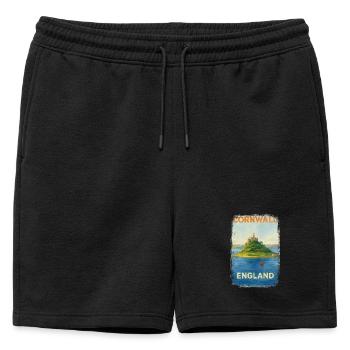 Cornwall England – Watercolor Travel Poster - Mens' Premium Organic Sweatshorts - black - Front - AI Model Male 178 light (178cm)