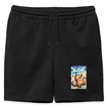 Chat tropical en fête sur plage - Short de survêtement homme premium - noir - Devant - AI Model Male 178 light (178cm)