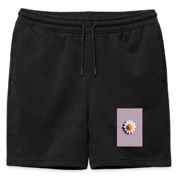 Soleil marguerite joyeux sur fond lilas - Short de survêtement homme premium - noir - Devant - AI Model Male 178 light (178cm)