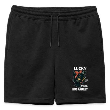 Lucky, Wild & Rockabilly : Black Retro Cat - Short de survêtement homme premium - noir - Devant - AI Model Male 178 light (178cm)