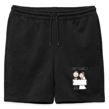 Wedding Couple Cartoon Sign Just Married - Mens' Premium Organic Sweatshorts - black - Front - AI Model Male 178 light (178cm)