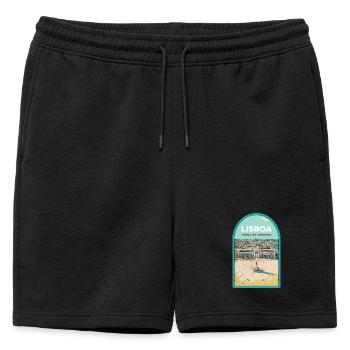 Illustration Place du Commerce, Lisbonne - Short de survêtement homme premium - noir - Devant - AI Model Male 178 light (178cm)