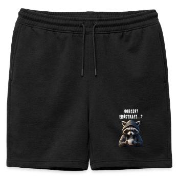 Morgenmuffel Waschbär mit Kaffee - Short de survêtement homme premium - noir - Devant - AI Model Male 178 light (178cm)