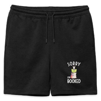 Sorry, I'm booked, reading Zebra - Mens' Premium Organic Sweatshorts - black - Front - AI Model Male 178 light (178cm)
