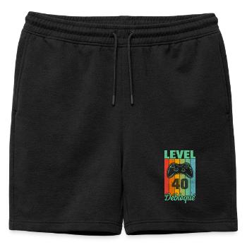 Level 40 unlocked - Mens' Premium Organic Sweatshorts - black - Front - AI Model Male 178 light (178cm)