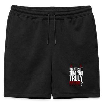 Truly Desire Question Tee - Mens' Premium Organic Sweatshorts - black - Front - AI Model Male 178 light (178cm)