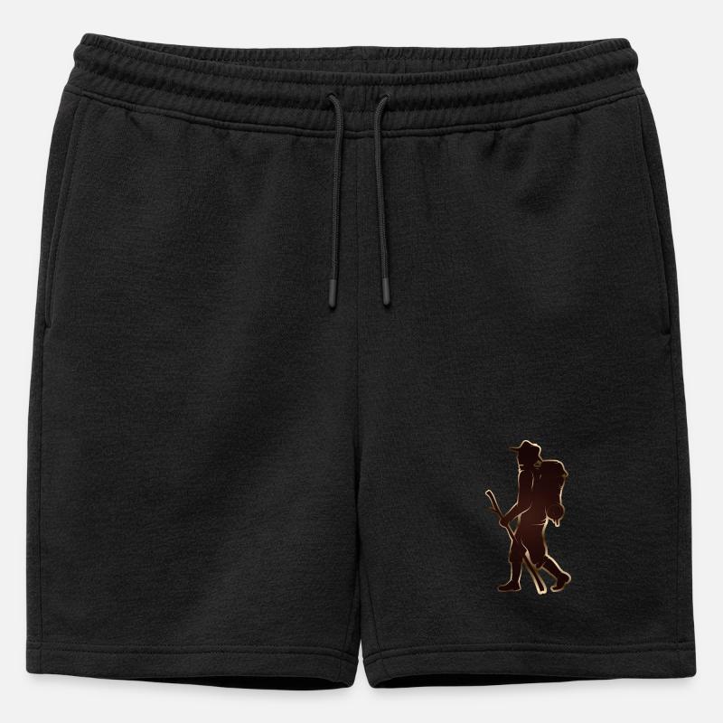 Pilger oder Wanderer mit Wanderstab & Rucksack - Männer Premium Organic Sweatshorts - Schwarz
