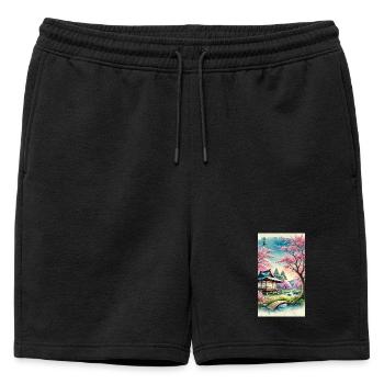 Fleurs d'église japonaises, design otaku - Short de survêtement homme premium - noir - Devant - AI Model Male 178 light (178cm)