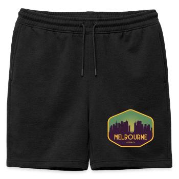 Coucher de soleil sur les toits de Melbourne - Short de survêtement homme premium - noir - Devant - AI Model Male 178 light (178cm)