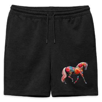 Cheval décoré de fleurs - Short de survêtement homme premium - noir - Devant - AI Model Male 178 light (178cm)