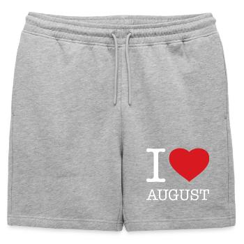 I LOVE AUGUST - Mens' Premium Organic Sweatshorts - heather grey - Front - AI Model Male 178 light (178cm)