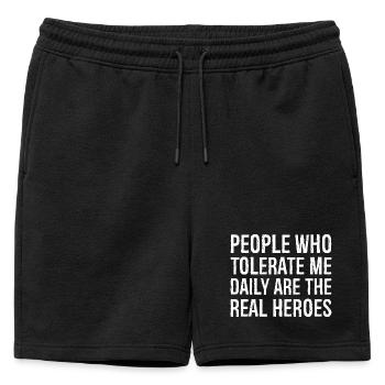 Les gens qui me tolèrent tous les jours sont les vrais héros - Short de survêtement homme premium - noir - Devant - AI Model Male 178 light (178cm)