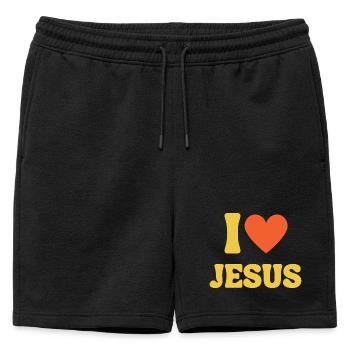 I Love Jesus Love Christian Shirt Faith - Mens' Premium Organic Sweatshorts - black - Front - AI Model Male 178 light (178cm)