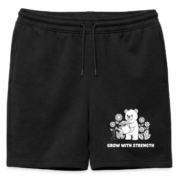Bear watering flowers – strength growing - Mens' Premium Organic Sweatshorts - black - Front - AI Model Male 178 light (178cm)