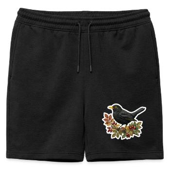 Merle noir indigène sur branche de cynorhorondard - Short de survêtement homme premium - noir - Devant - AI Model Male 178 light (178cm)