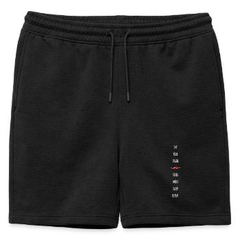 Routine quotidienne monochrome avec accent rouge - Short de survêtement homme premium - noir - Devant - AI Model Male 178 light (178cm)