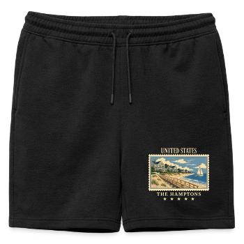USA La marque de voyage vintage des Hamptons - Short de survêtement homme premium - noir - Devant - AI Model Male 178 light (178cm)