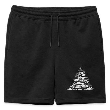 Arbre de Noël enneigé ou sapin de Noël - Short de survêtement homme premium - noir - Devant - AI Model Male 178 light (178cm)