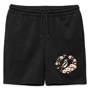 Grand pic tacheté avec motif printanier de cerisiers - Short de survêtement homme premium - noir - Devant - AI Model Male 178 light (178cm)