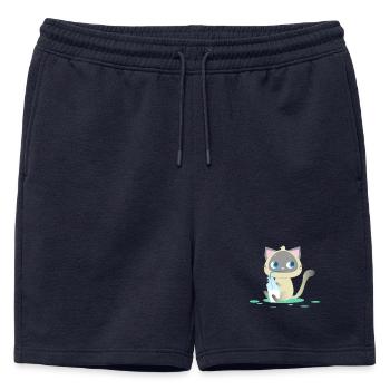 Chat boit du lait, chaton, miaou, chat, chaton - Short de survêtement homme premium - bleu marine - Devant - AI Model Male 178 light (178cm)
