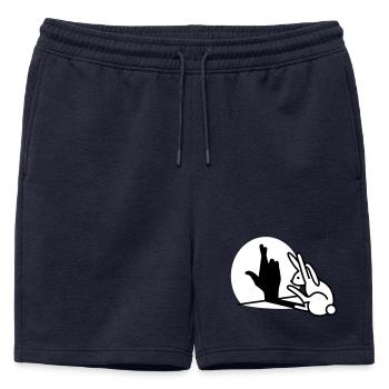 Funny rabbit hand shadow crossing fingers - Mens' Premium Organic Sweatshorts - navy - Front - AI Model Male 178 light (178cm)