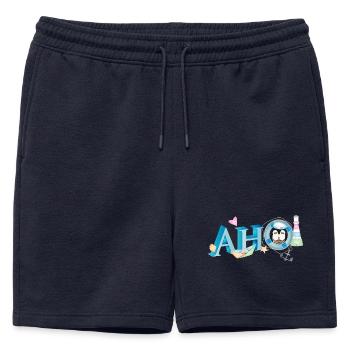 Salutation de marin avec lettrage Ahoi avec un marin pingouin - Short de survêtement homme premium - bleu marine - Devant - AI Model Male 178 light (178cm)