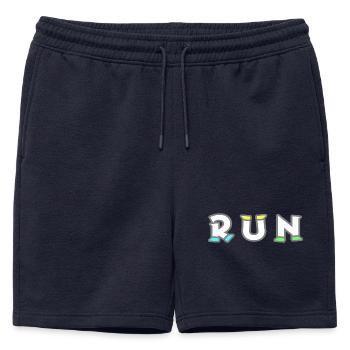 RUN!, avec des chaussures, couleur pastel - Short de survêtement homme premium - bleu marine - Devant - AI Model Male 178 light (178cm)